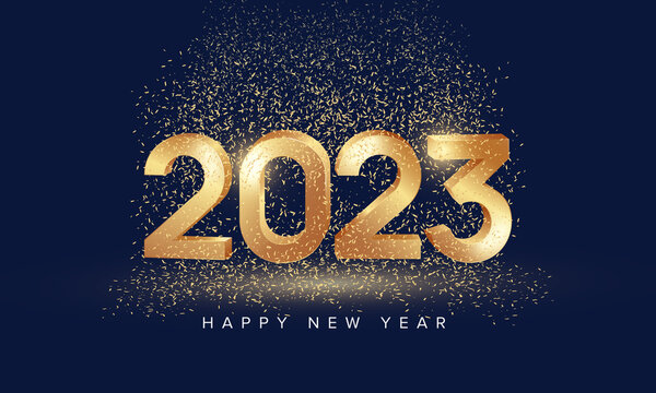 Happy New Year 2023 With 3D Lettering And Glitter On Blue Background