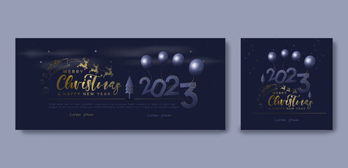 Set of merry Christmas and happy new year 2023 poster banner template