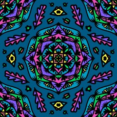 Seamless pattern flower with mandala, vintage decorative elements, vintage decorative elements illustration, Ethnic mandala with colorful tribal ornaments,colorful flower pattern