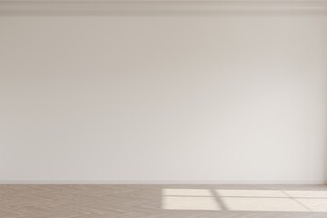 Empty room with wood parquet light and shadow on the floor 