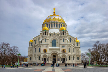 The ancient Cathedral of St. Nicholas the Wonderworker, spring day. Kronstadt