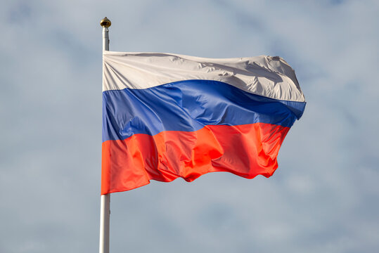 Russian flag against the sky