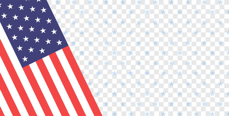 Obraz premium 4th of July USA Independence Day. American flag isolated on transparent background with star. Design element for sale, cover, banner, advertisement, web. Place for your text. Vector illustration