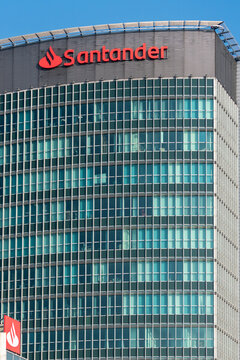 Santander Bank logo on the top of high class office building Andersia Business Centre, Poznań, Poland