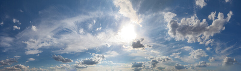 Naklejka na ściany i meble Cloudscape skyline. Blue day sky with clouds