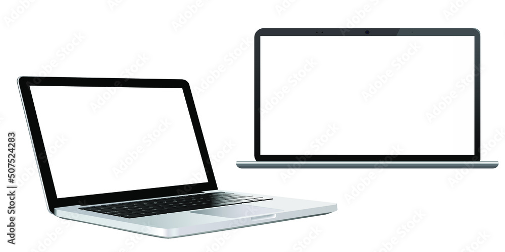 Wall mural two modern laptops with blank screens mockup for showcasing web projects.