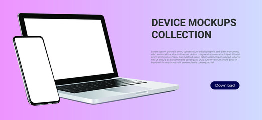 Realistic vector set laptop and smartphone mockup