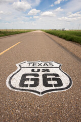 Route 66 Sign Painted on the highway in Texas