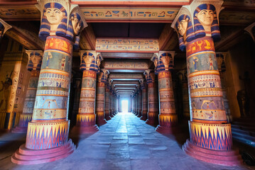 Ancient historical columns painted and decorated with Islamic style 