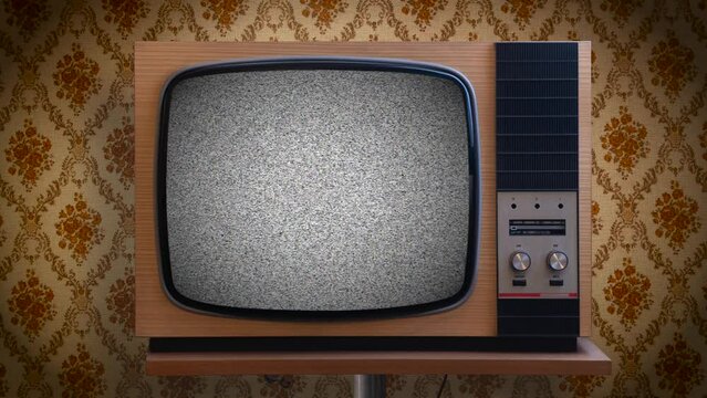 Retro TV With Ugly 1970s Vintage Wallpaper Showing Static Interference