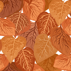 Seamless pattern with large autumn leaves in pastel colors. Background with foliage.
