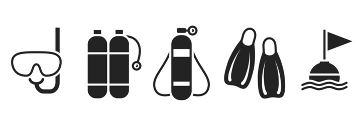 diving icon set. sea vacation, scuba and active tourism symbol. isolated vector image