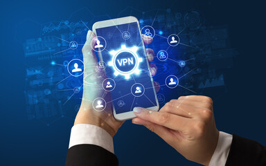 Hand using smartphone with technology concept