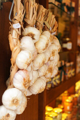 Close-up of hanging garlic