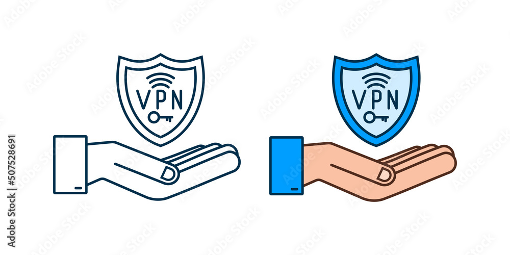 Poster secure vpn connection concept with hands. hnads holding vpn sign. virtual private network connectivi