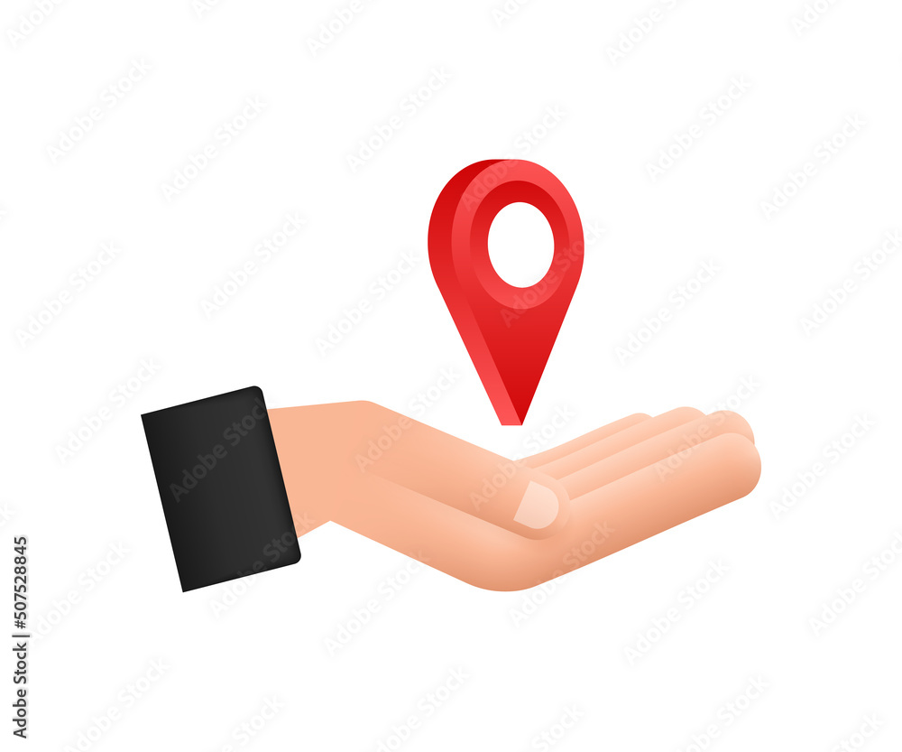 Poster map pointer in hand on white background. vactor stock illustration.