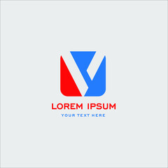 Letter V business corporate logo. Simple and clean flat design of letter V in blue and red color vector logo template.