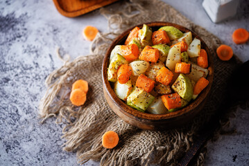 Roasted potato, carrot and zucchini bowl