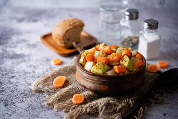 Roasted potato, carrot and zucchini bowl