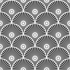 Seamless japanese vintage vector pattern. Repeating striped circles, round ornaments. Stylish texture. Asian ornamental seamless pattern. Black and white oriental background.