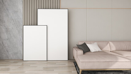 White frame mockup interior in modern and modern living. Scandinavian style -3d Rendering