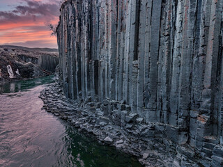 Epic aerial view of the studlagil basalt canyon, Iceland. One of the most wonderfull nature...