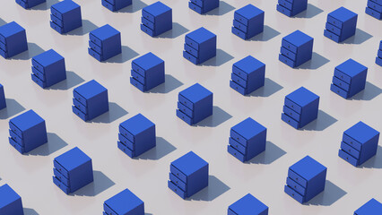 Blue dressers pattern. Gray background. Abstract illustration, 3d render.