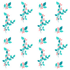 Hand drawn floral seamless pattern with branches and berries. Vector illustration background