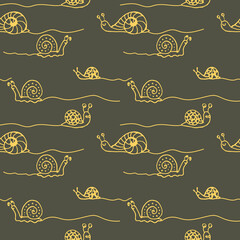 Hand drawn snails seamless pattern