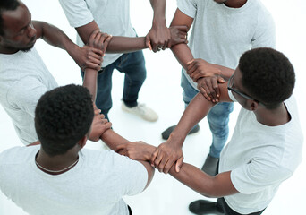 Obraz premium group of diverse guys standing in a circle . isolated on white