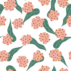 Playful textured flower in vibrant pink colours vector seamless pattern. Summer floral on vector illustration 
