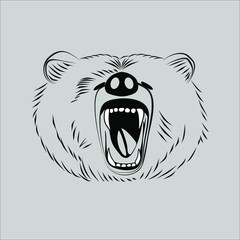 Vector bear isolated on white background. Furious bear head. Bear silhouette. Tattoo art style.