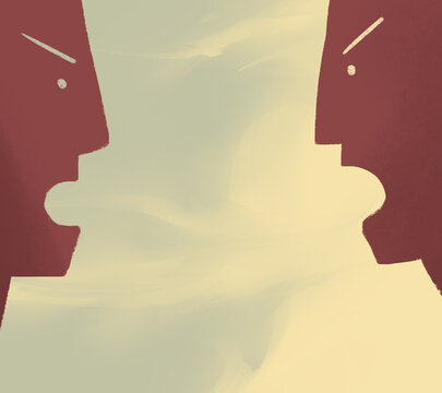 hand drawn cartoon illustration. quarrel and conflict, the crook of two men at each other