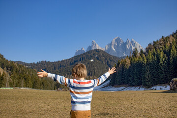 The boy loves the mountains, Santa Maddalena, Val di Funes, Dolomites