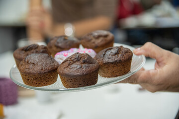 chocolate muffins on a plate