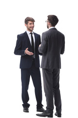 happy businessman standing in front of his team