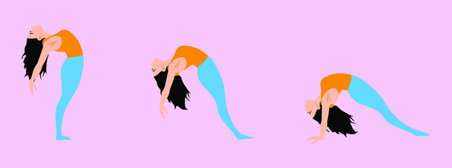 Fototapeta premium The girl is engaged in fitness. admission stages vector illustration