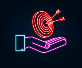 Target with an arrow on hands flat icon concept market goal vector picture image. Neon icon. Concept target market.