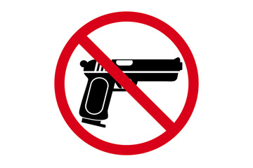 No weapons sign, gun icon in a red crossed circle isolated on a white background.