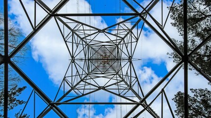 Image of power pole photographed vertically from ground perspective during daytime