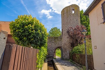 Fototapeta premium View of the historic city wall of the German town Langen near Frankfurt in southern Hesse, Germany during daytime