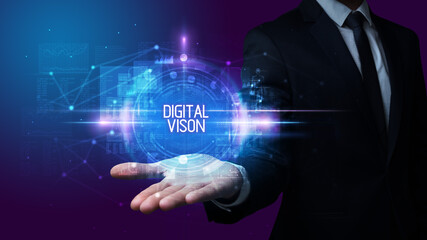 Man hand holding digital technology concept