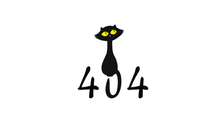 404 error page with cute black cat. 4K size vector background.
