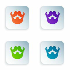 Color Mustache and beard icon isolated on white background. Barbershop symbol. Facial hair style. Set colorful icons in square buttons. Vector