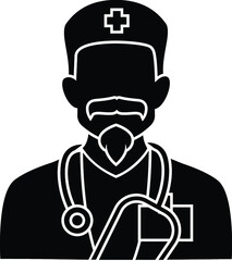 Black and White Illustration Stethoscope Surgeon Medical Practice Medic Medicine Hospital Doctor Dr Nurse Paramedic Emergency Services