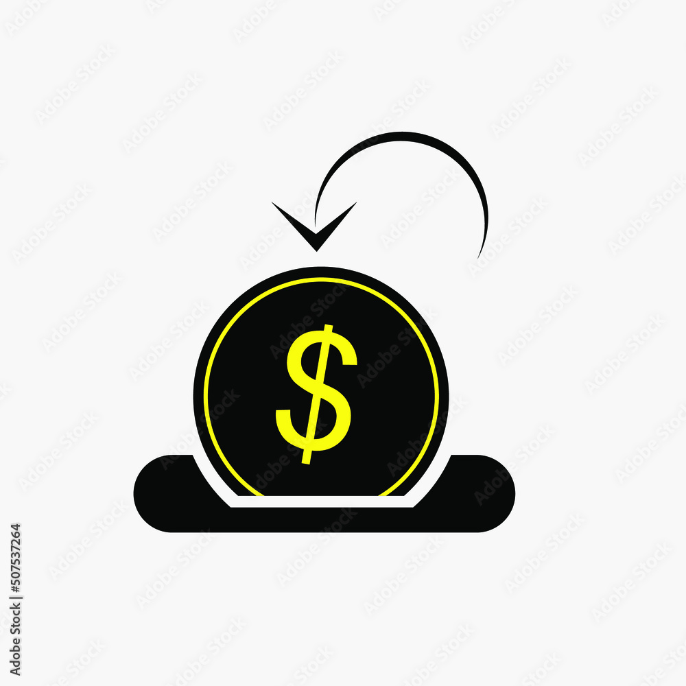 Poster coin slot with coin solid icon on white background. vector isolated element