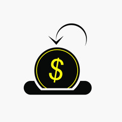 Coin slot with coin solid Icon on white background. Vector isolated element