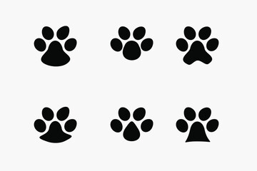 Fototapeta na wymiar Set of animal footprints isolated on white background. Black footprints icons. Flat style. Vector illustration.