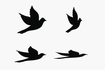 Dove silhouettes , peace symbol. Vector pigeon with spread wings . Holy bird in Christianity, freedom of purity, flight of animal poses isolated