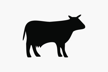 Silhouette of a cow. Cattle. Circuit. Farm. Bull. Black and white drawing by hand